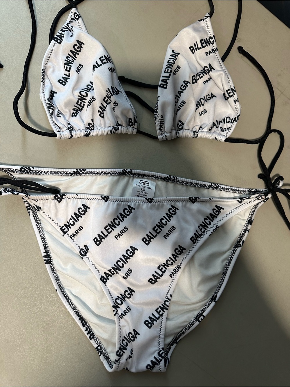 Balenciaga White and Black Logo Bikini Set